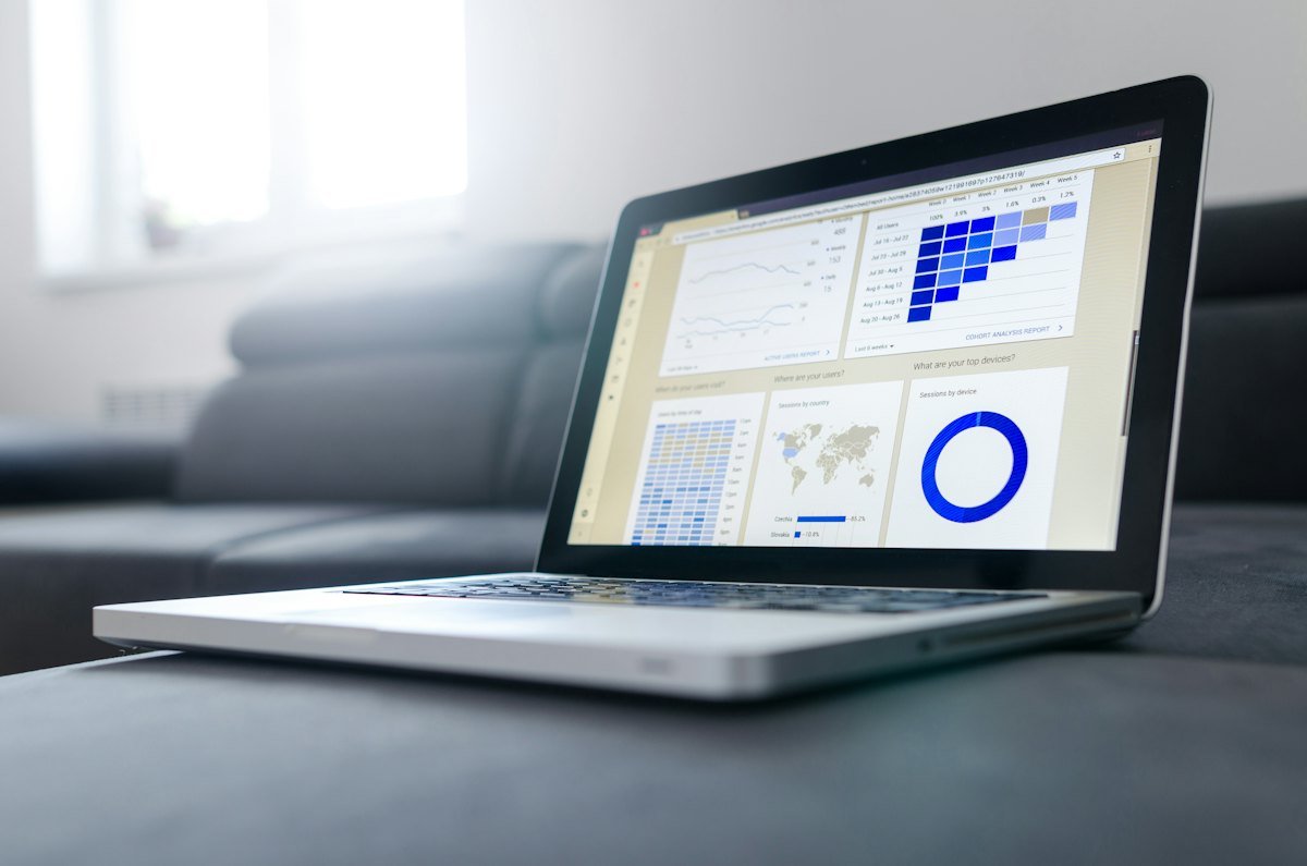 An open laptop showing charts