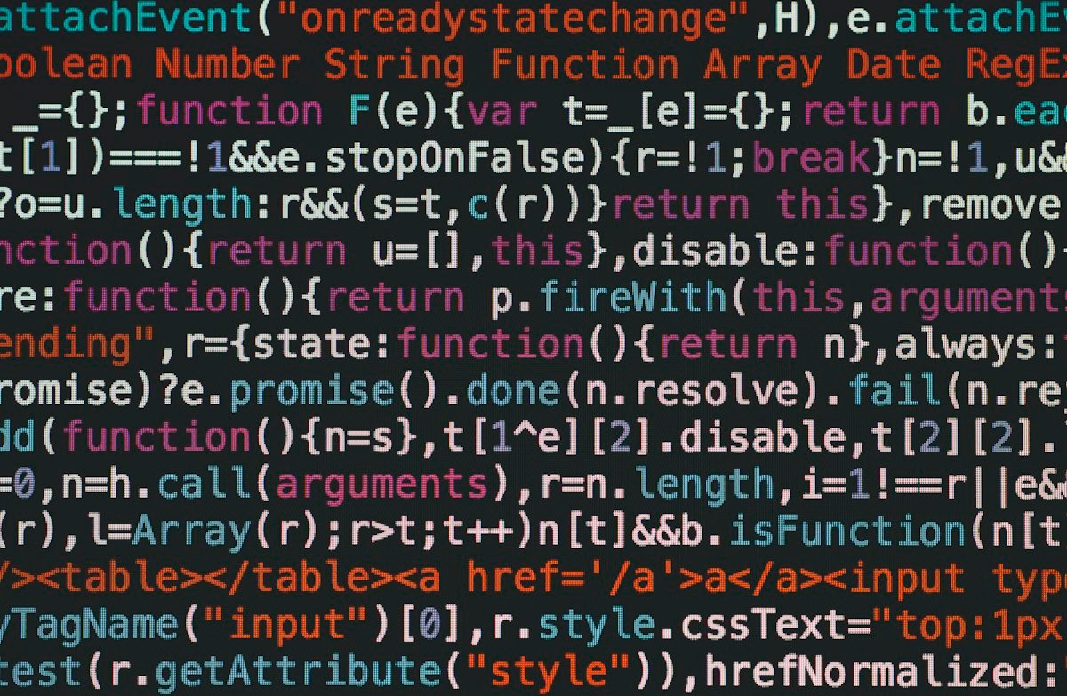 Lines of colorful JavaScript code displayed on a dark screen