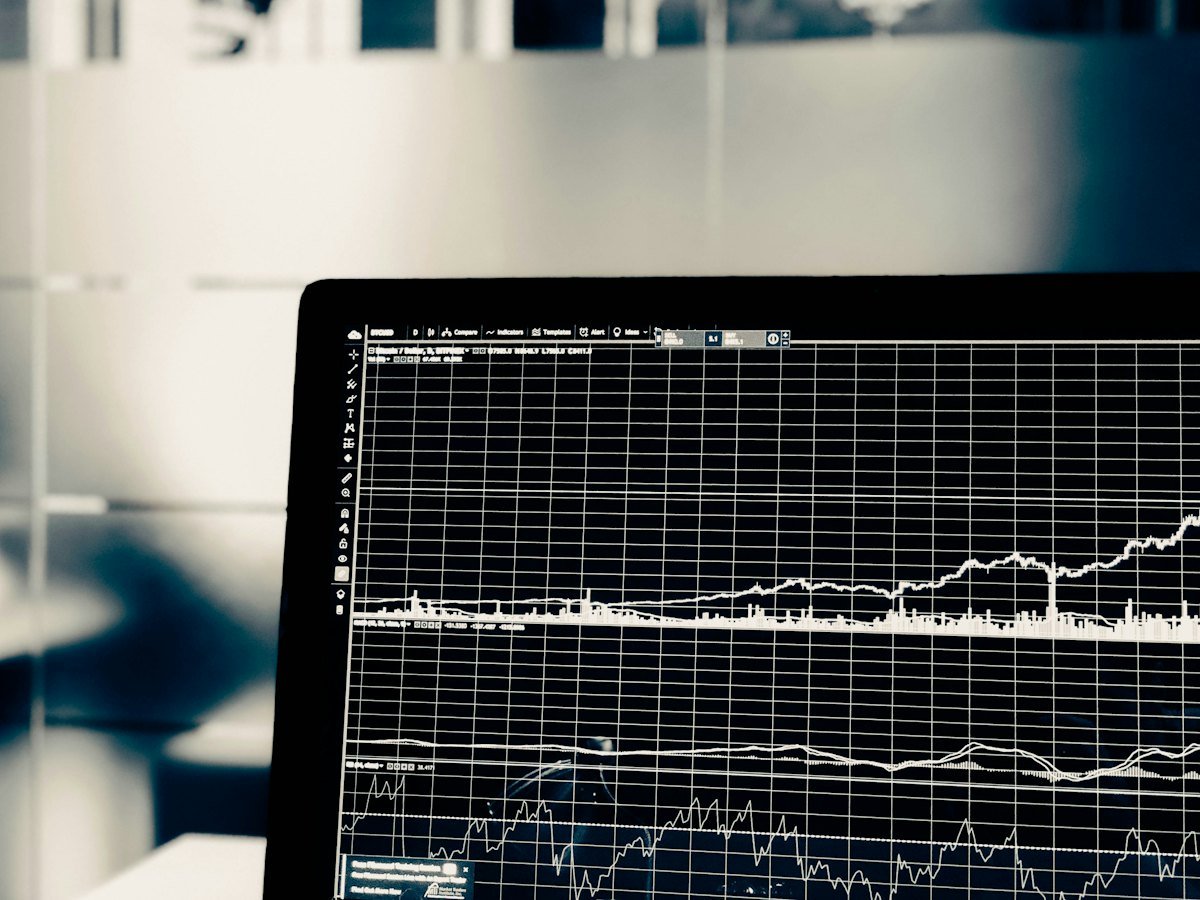 A line graph of market data on a screen