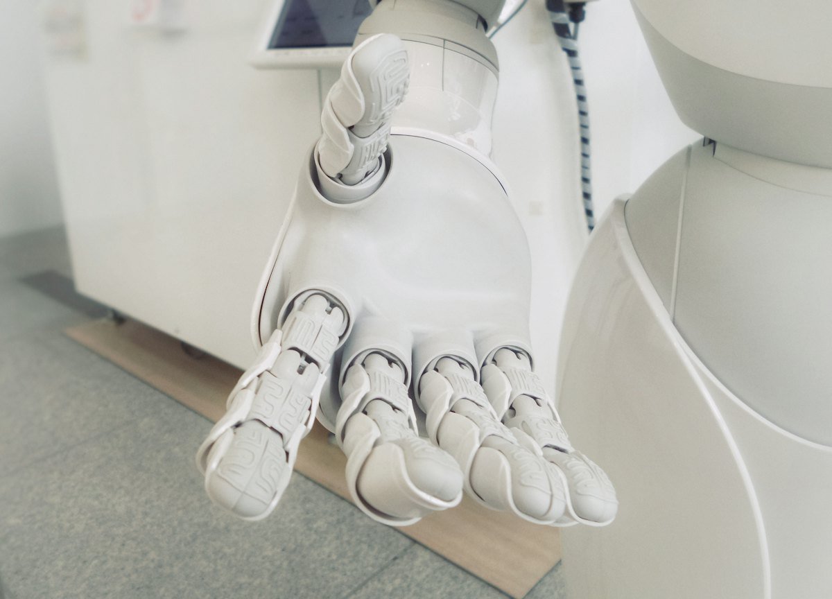 A white robot arm in close-up