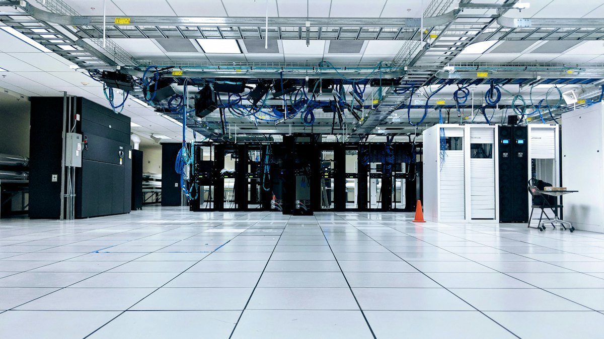 A server room with network cabinets