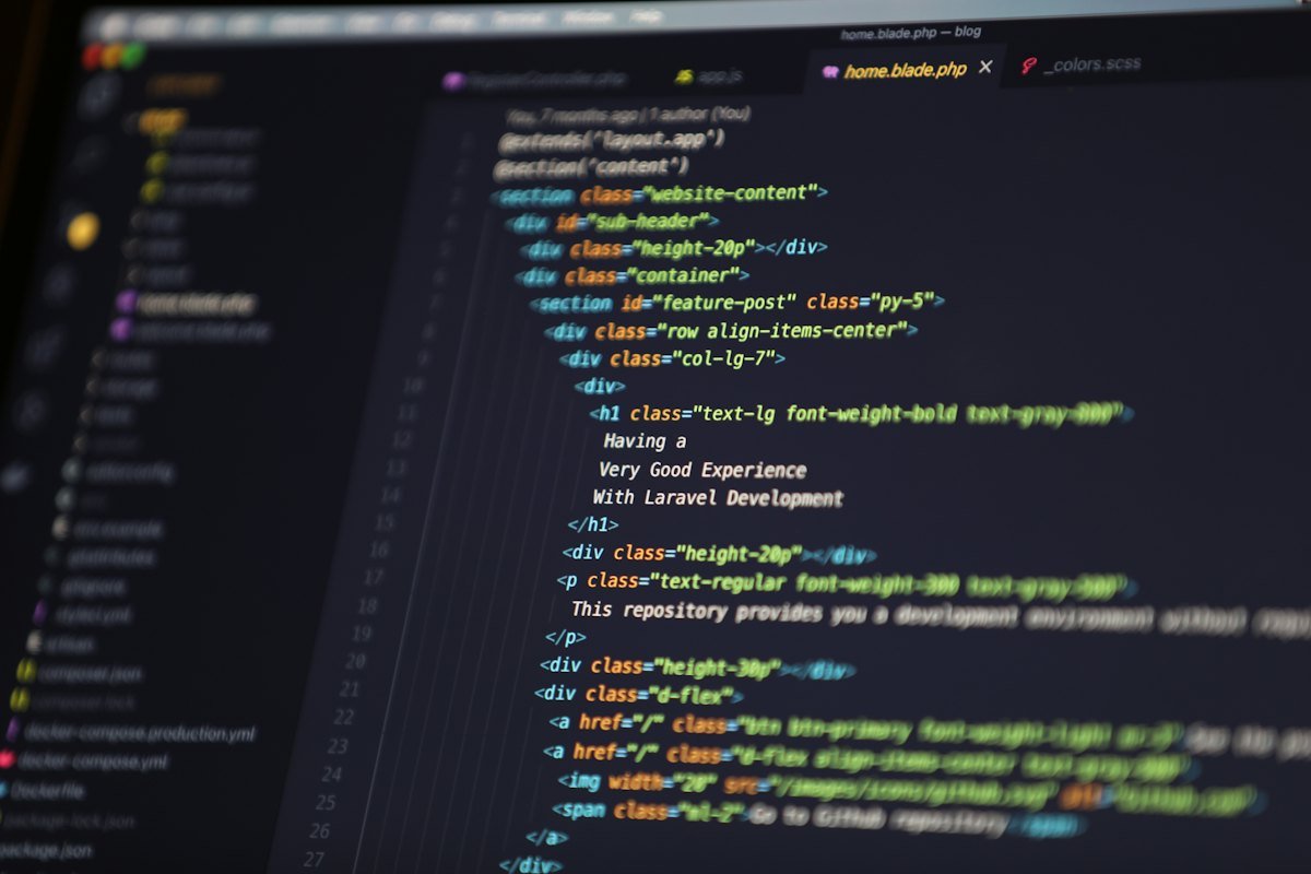 A screen showing HTML for a web project