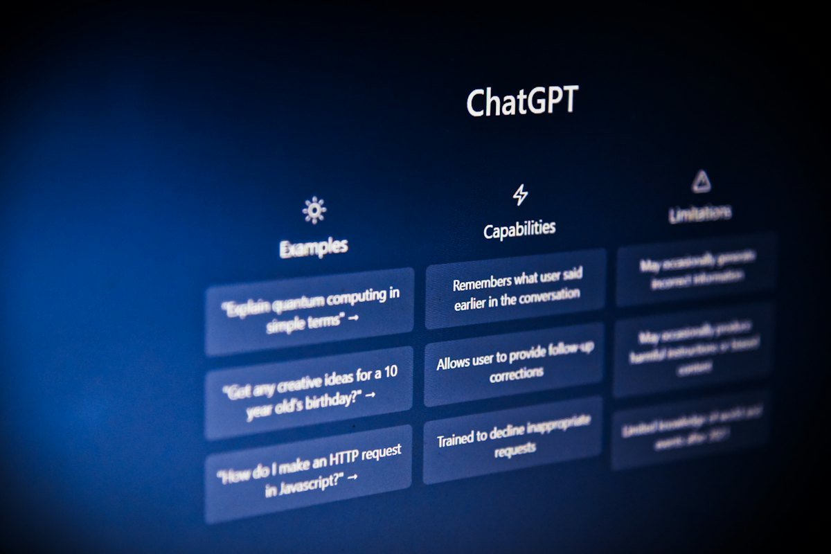 The ChatGPT interface on a dark blue screen