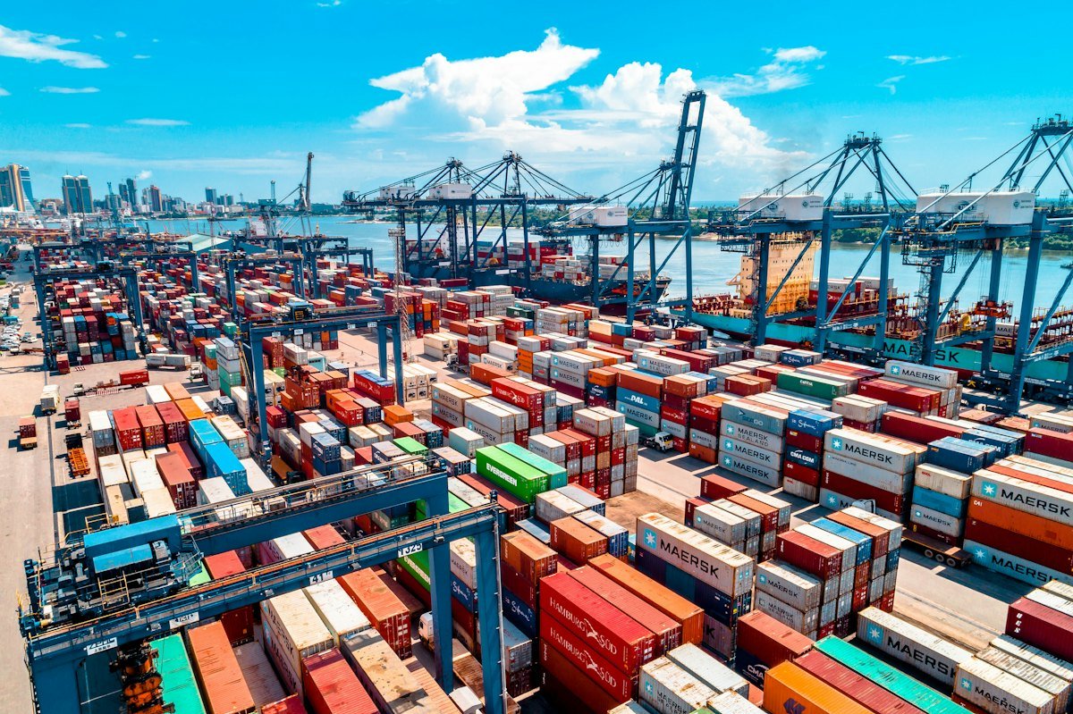 Shipping containers stacked high