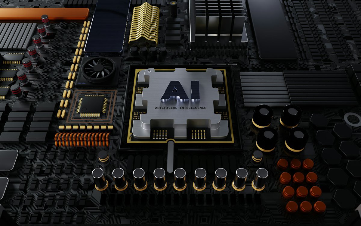 A close up of a computer motherboard with many components