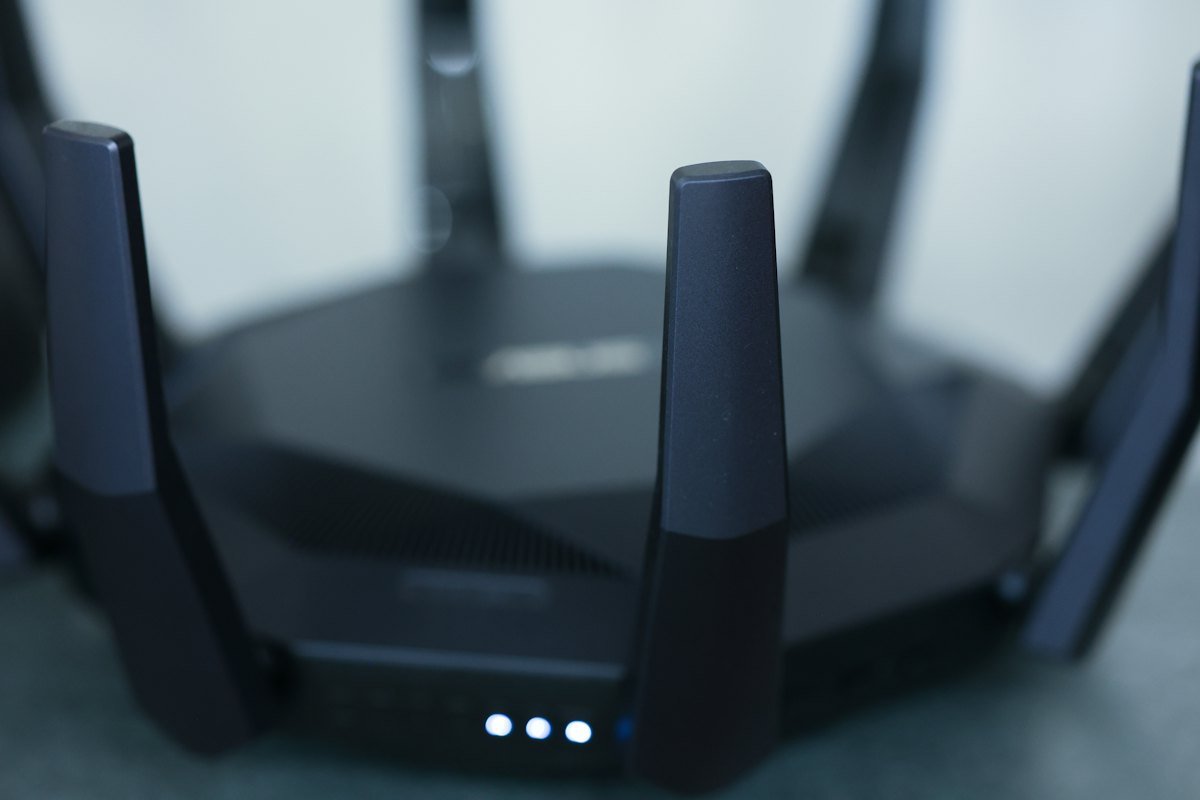 A close-up of a wireless router
